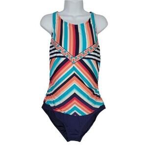Jantzen Multicolored Striped Tummy Control One Piece Swimsuit NEW Women's 12
